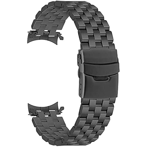 SINAIKE Brushed Polished Stainless Steel Watch Band 20mm Five Rows Watch Strap for Women Men Replacement Metal Band Curved End Black Cover