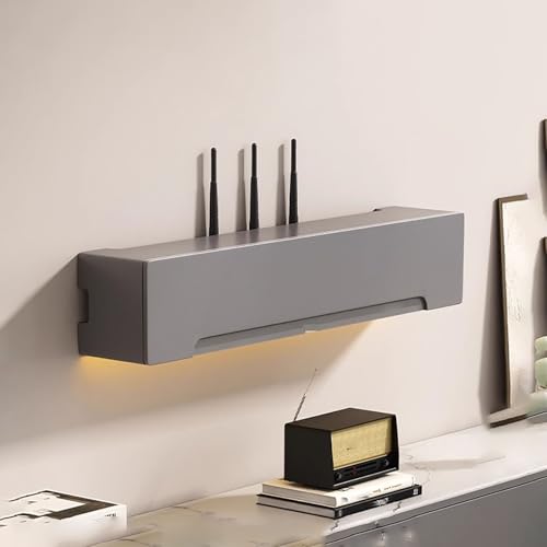 Caja de almacenamiento para enrutador, organizador de pared de madera, estante decorativo para televisor, cubierta que ahorra espacio y solución de almacenamiento de pared para sala de estar