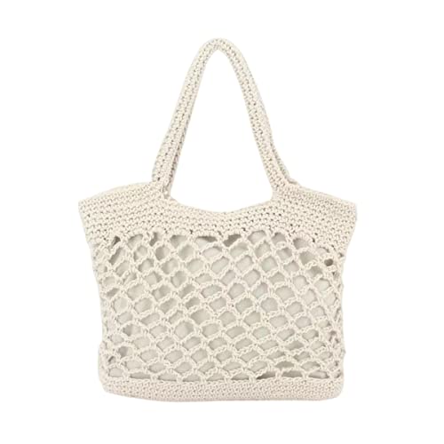 Wiguyun Cotton Crochet Shoulder Bag Casual Tote Handbag Hollow Out Bohemian Top Handle Purse,White #TOP2