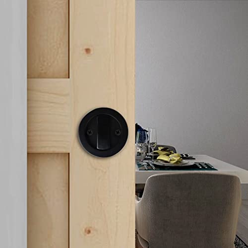 Ccjh Invisible Barn Wood Sliding Door Gate Cup Handle Lock Hardware With Keys (Black (Dia-2.95") #TOP2