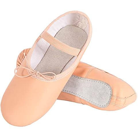 Asyusyu Ballet Shoes PU Leather Dance Slippers Flats Full Sole Dance Shoes for Girls and Women, Nude, 8.5M Cover