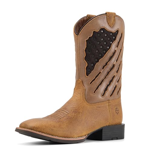 Image of SUREWAY Western Boots For Men - Mens Square Toe Cowboy Boot, Oil /Slip Resistant, Durable Fashionable Classic Pull on 10 Inch Mid-Calf Wellington Boots