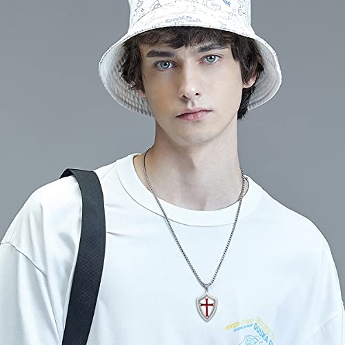 Pdtjmtg Sterling Silver Knights Templar Cross Joshua 1:9 Shield Pendant Necklace With 22+2 Inch Stainless Steel Chain Men's Verse Bible Armor Of God Necklace (Silver) #TOP4