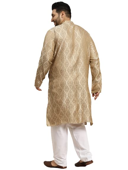 Sojanya Plus (Since 1958) Men's Jacquard Silk Teal Blue & Gold ONLY Long Kurta2