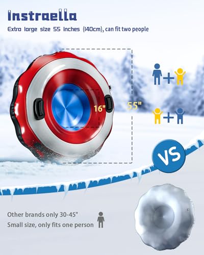 Instraella Extra Large Snow Tube for Kids and Adults, 55\'\' Snow Sled with Sturdy Handles, 1.2mm Cold Proof Heavy Duty Material, for Winter Outdoor Party, Halloween, Christmas, Birthday - Thumbnail 2