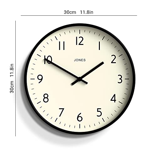 JONES CLOCKS® Studio Runde Wanduhr – Runde Uhr – Moderne Uhr – Designer Wand Uhren – Küchenuhr – Wohnzimmeruhr – Bürouhr – Leicht ablesbares Zifferblatt – 30cm (Schwarz) – Bild 6