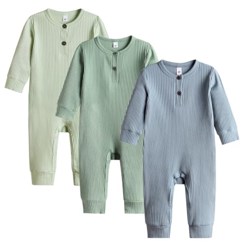 Image of Bafeicao Baby Boy Girl 2/3 Pack Solid Romper Ribbed Short/Long Sleeve Bodysuit Jumpsuit Infant Knitted Outfits Clothes