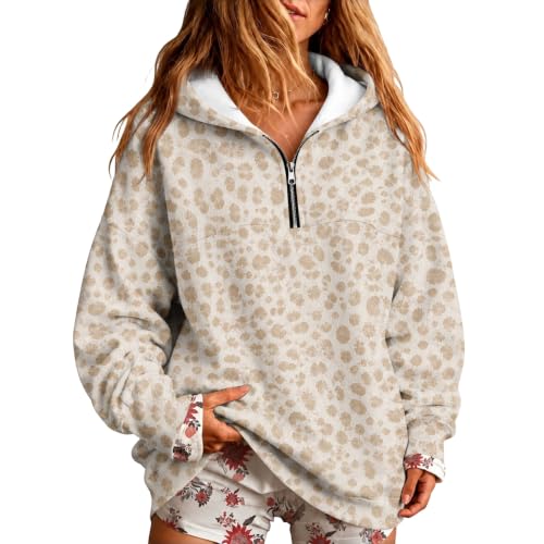 Oversized Sweatshirts for Women 1/4 Zip Hooded Cheetah Pattern Y2K Pullover - image 2
