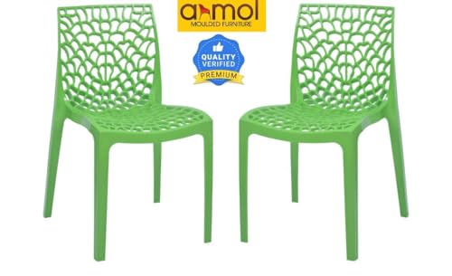 Image of ANMOL Web Dream P.Green Luxury Plastic Arm Chair for Home, Office, Living Room /Matte Finish Plastic Outdoor Chair /Patio Chairs for Balcony | Suitable for Indoor & Outdoor (P.Green, Set of 2 Chair)