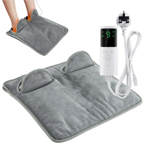 Electric Foot Warmer, Electric Heating for Cold Feet with 9 Heat Settings, 4 Timer, Soft Plush Electric Heat Pad with LCD for Foot, Back and Full Body for Women Men, Machine Washable(Gray)