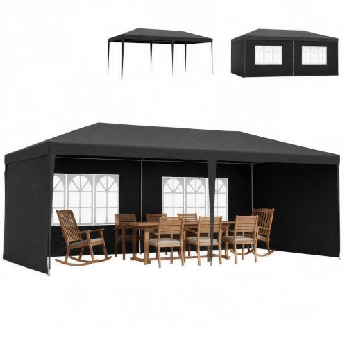Outsunny 6 x 3 m Party Tent Gazebo Marquee Outdoor Patio Canopy Shelter with Windows and Side Panels Dark Grey