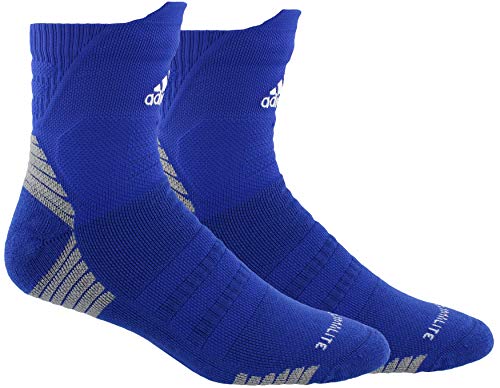 adidas Alphaskin Maximum Cushioned High Quarter Socks (1-Pair), Bold Blue/White/Light Onix Grey, Large