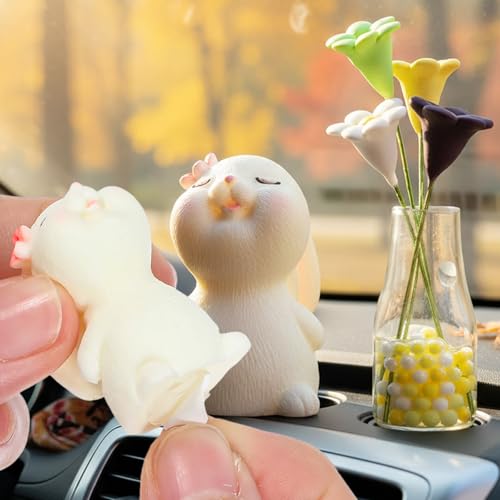 image for Bremorou Cute Bunny Daisy Flower Car Interior Dashboard Accessories De