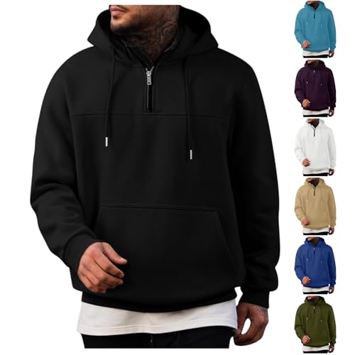 1/4 Zip Hoodies for Men Big and Tall Athletic Hooded Sweatshirt Oversized Drawstring Loose Fit Pullover with Pocket