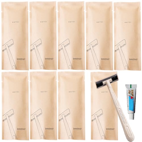 Paquete de 10 maquinillas de afeitar desechables de lujo envueltas individualmente con crema de afeitar; limpias e higiénicas; artículos de tocador portátiles de viaje; juego de maquinilla de afeitar