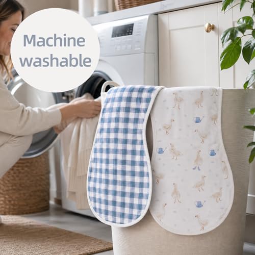 Image of LifeTree Muslin Baby Burp Cloths - 2 Pack 70% Viscose from Bamboo and 30% Cotton Large 22'' by 10.6'' Absorbent Milk Spit Up Rags - Burping Cloths for Newborn, Girls Boys, Duck & Blue Checkered