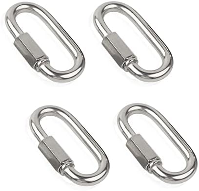 Lependor Quick Links, 304 Stainless Steel Carabiner D Shape Chain Links for Camping, Outdoor, Fence Gate Swings, Pet Dog - 4 Pcs M8 (5/16")