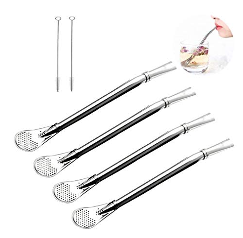 Fellibay Cuillère pailles Yerba Mate Bombilla pailles filtre en acier inoxydable Paille Cuillère 6 Pcs Cover