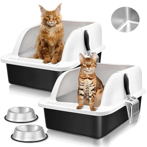 2 Pack XL Stainless Steel Litter Box Enclosure with Lid, Stainles...