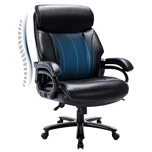 Big And Tall Office Chair 400Lbs-Heavy Duty Executive Desk Chair With Extra Wide Seat, High Back Ergonomic Leather Computer Chair With Tilt Rock, Padded Armrests-Black #TOP26