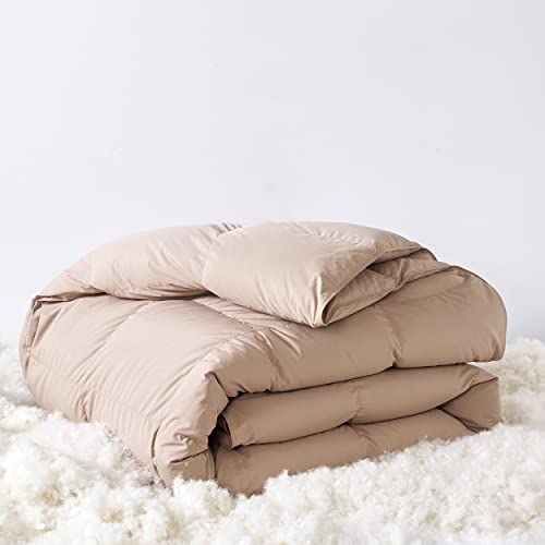 SNOWMAN Premium Down Comforter Queen Size, Luxurious Heavyweight Duvet Insert with Cotton Blended Fabric, 46oz Fill Weight 3D Baffle Box Design Hotel Style Bedding Comforter (Khaki, 90"x90")
