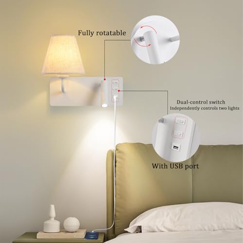 Apliques de pared para sala de estar con foco giratorio blanco 3