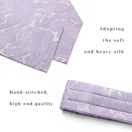 Image of HISDERN Ascot Ties for Men Paisley Floral Ascot and Pocket Square Set Classic Self Tie Mens Cravat Handkerchief for Wedding