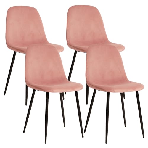 CangLong Modern Velvet Chairs with Metal Legs for Living Room, Bedroom, Restaurant, Dining Room, Set of 4, Pink