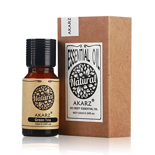 Aceite esencial de té verde AKARZ Aceite de té verde terapéutico premium orgánico natural puro para el cuidado del cabello, difusor, vela, jabón, fabricación, bricolaje, aroma de masaje (10 ml)