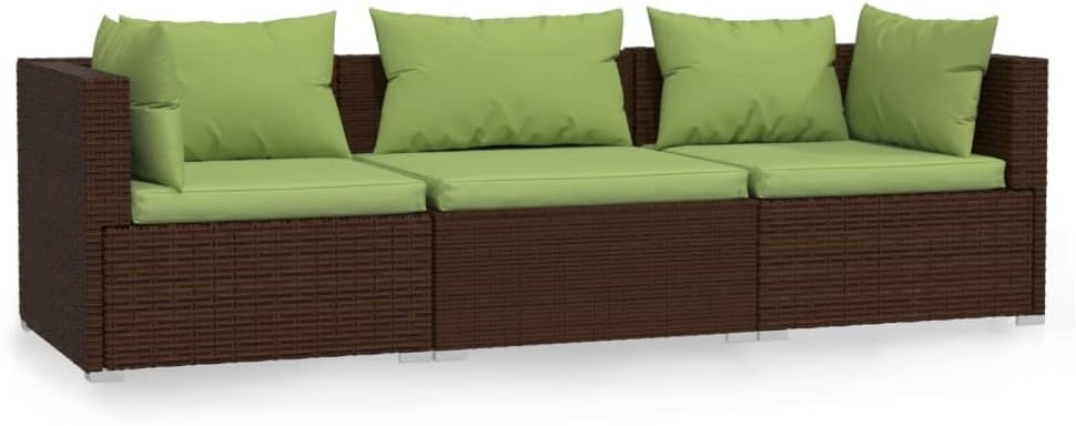vidaXL Versatile 3-Seater Sofa with Cushions for Outdoor Areas Brown PE Rattan Modular Patio Furniture Set Stylish Lounge Seating Easy Assembly Garden Poly
