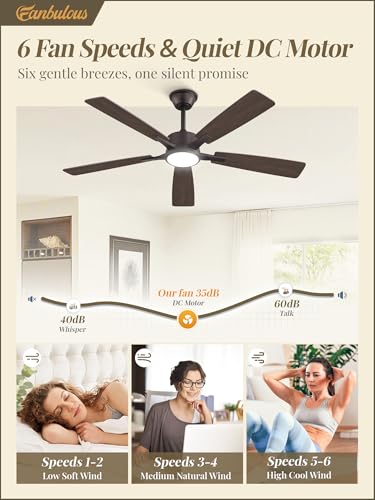 Image of Fanbulous 52 Inch Ceiling Fans with Lights and Remote, Stepless Color Temperature Change & Dimmable 20W LED Ceiling Fan, 6 Speeds Reversible Quiet DC Motor for Bedroom, Living Room, Oil Bronze