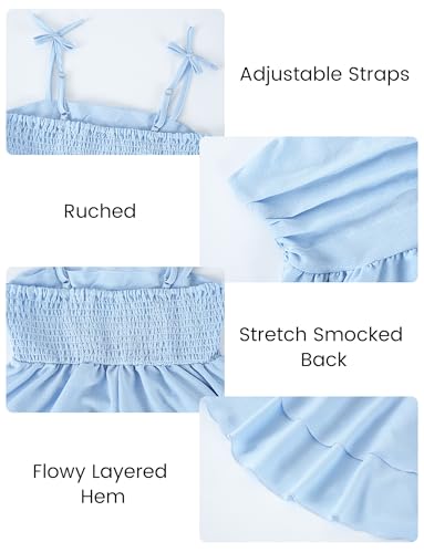 Happy Cherry Girls Tie Knot Spaghetti Strap Midi Dresses Smocked Tiered Beach Sundress Summer 4-10Y4