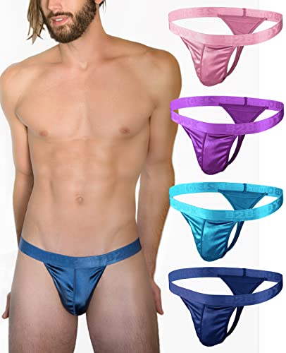 B2BODY Satin Mens Sport Thongs Underwear Silky Sexy Man G String Thong Undie Multi Pack2