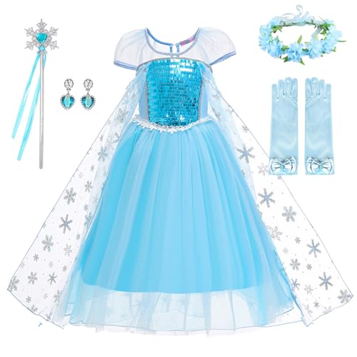 Tacbeau Princess Costume Snow Party Dress Queen Cosplay Birthday Dress Up with Accessories