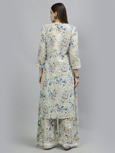 Image of Seva Chikan Hand Embroidered Lucknowi Chikankari Mal Mal Straight Printed Kurta & Palazzo Set for Women SCL8041