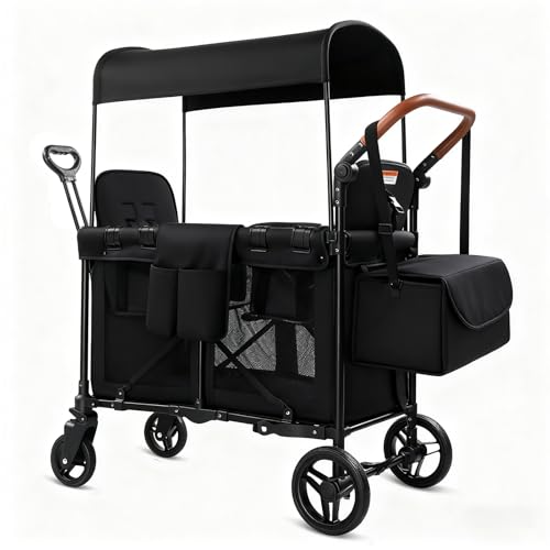 All-Terrain Double Kid Wagon with Canopy and Organizer