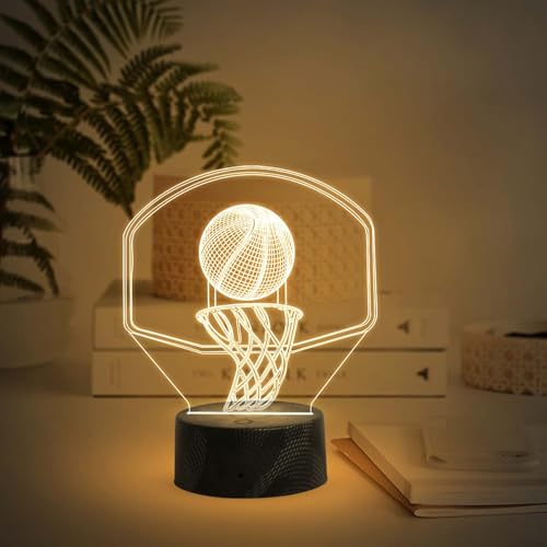 Image of 3D Illusion Basketball Desk Table Lamp with Warm White Light & On /Off Touch Button | USB Button | Birthday Gift for Basketball Player