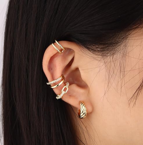 WAINIS 16PCS Ear Cuff Earrings for Women Non Piercing Gold Silver Ear Cuffs 14k Gold Plated Clip On Cartilage Earrings Lightweight Fake Earrings Set G - Thumbnail 5