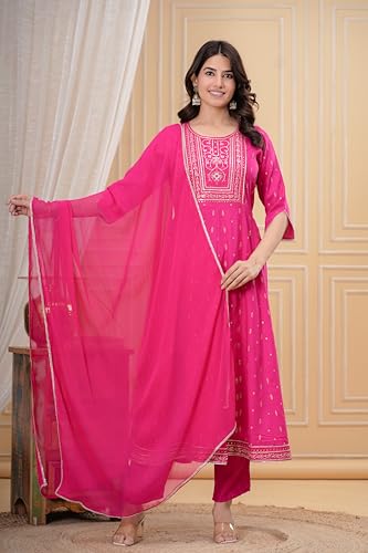 Image of MANHAREE | Women's Rayon Kurta with Pant & Dupatta Set