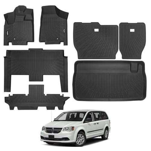 Bingoliner Floor Mats for Dodge Grand Caravan 7 Seats 2011-2021 Trunk Mat and Backrest Mat All Weather TPE Protector for Dodge Grand Caravan Accessories
