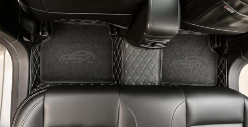 Image of Luxury 7D Car Floor Mats for Audi A6, 7 Layer PU Leather Mats with Curly Noodle Pad, Heel Pad, Waterproof Anti-Skid, Black
