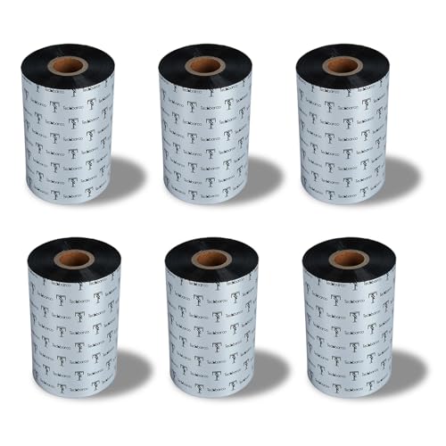 6 Rolls 4.33" x 984' Premium Enhanced Wax Thermal Transfer Ribbon, 110mm x 300m Black Industrial Barcode Label Printer Ribbon - Compatible with Zebra, TSC, GoDex, Citizen, 1" Core