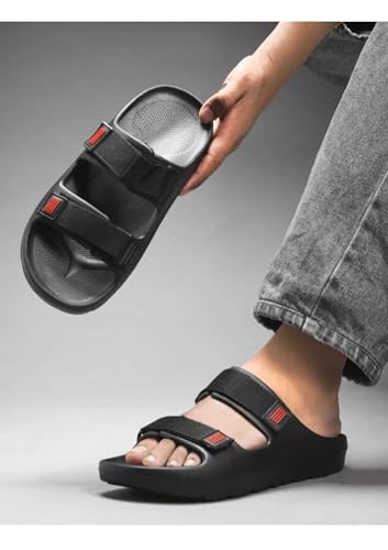 Image of Sliders for Men - Lightweight Mens EVA Slides | Cushioned, Waterproof, Adjustable Strap | All-Day Comfort with Double Strap Sandals