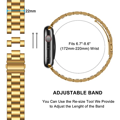 Image of HITZEE Compatible with Apple Watch Band 42 /41 /40 /38mm Business Stainless Steel Metal Strap Men Women Link Bands Compatible for iWatch SE3-1 Series 11 10 9 8 7 6 5-1, 38 /40 /41 /42mm Gold