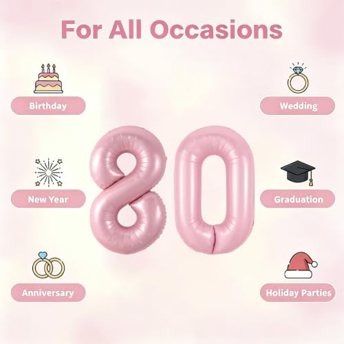 Image of Number Balloons Pink Party Balloon - Giant Number 80 Balloon, 40 Inch Large Balloon, Birthday Decorations for Women, Birthday Balloon for Anniversary Baby Shower Princess Party Decorations