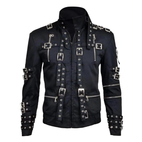 Wear Hides Michael MJ King Of Pop Bad Concert Tour Cosplay Costume Jacket - Black Cotton Belted Jacket for Mens
