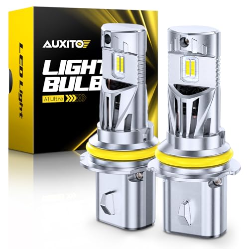 Image of AUXITO 9007 Bulbs, 50000LM 1000% Brightness 6500K Cool White, Direct Replacement 9007 /HB5 Light Bulbs with Cooling Fan, Plug and Play CANbus Ready No Flicker, Pack of 2