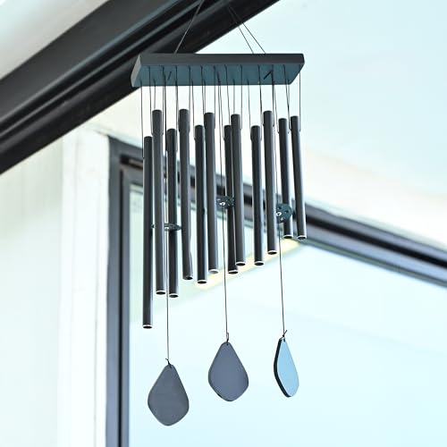 Image of ZAICUS Wind Chime for Home Balcony Decor - Positive Energy Gift Item (Black 12 Pipe)