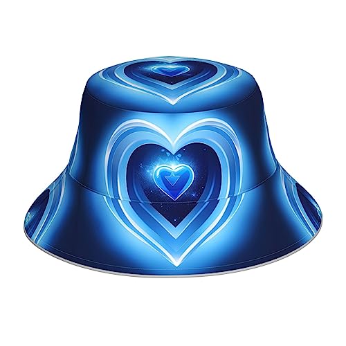 TYANG Gorro de pescador reflectante de doble cara con estampado de corazón azul bebé, para pesca al aire libre, senderismo, playa, color negro, talla única, Negro, talla �nica