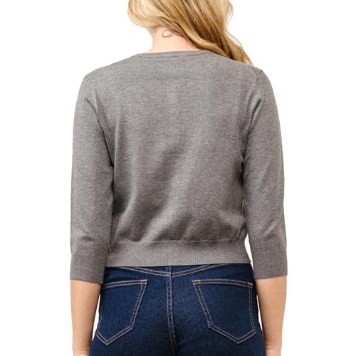 Image of Women's Cropped Cardigan 3 /4 Sleeve Crewneck Button Up Sweater Knit Top (S~XL)